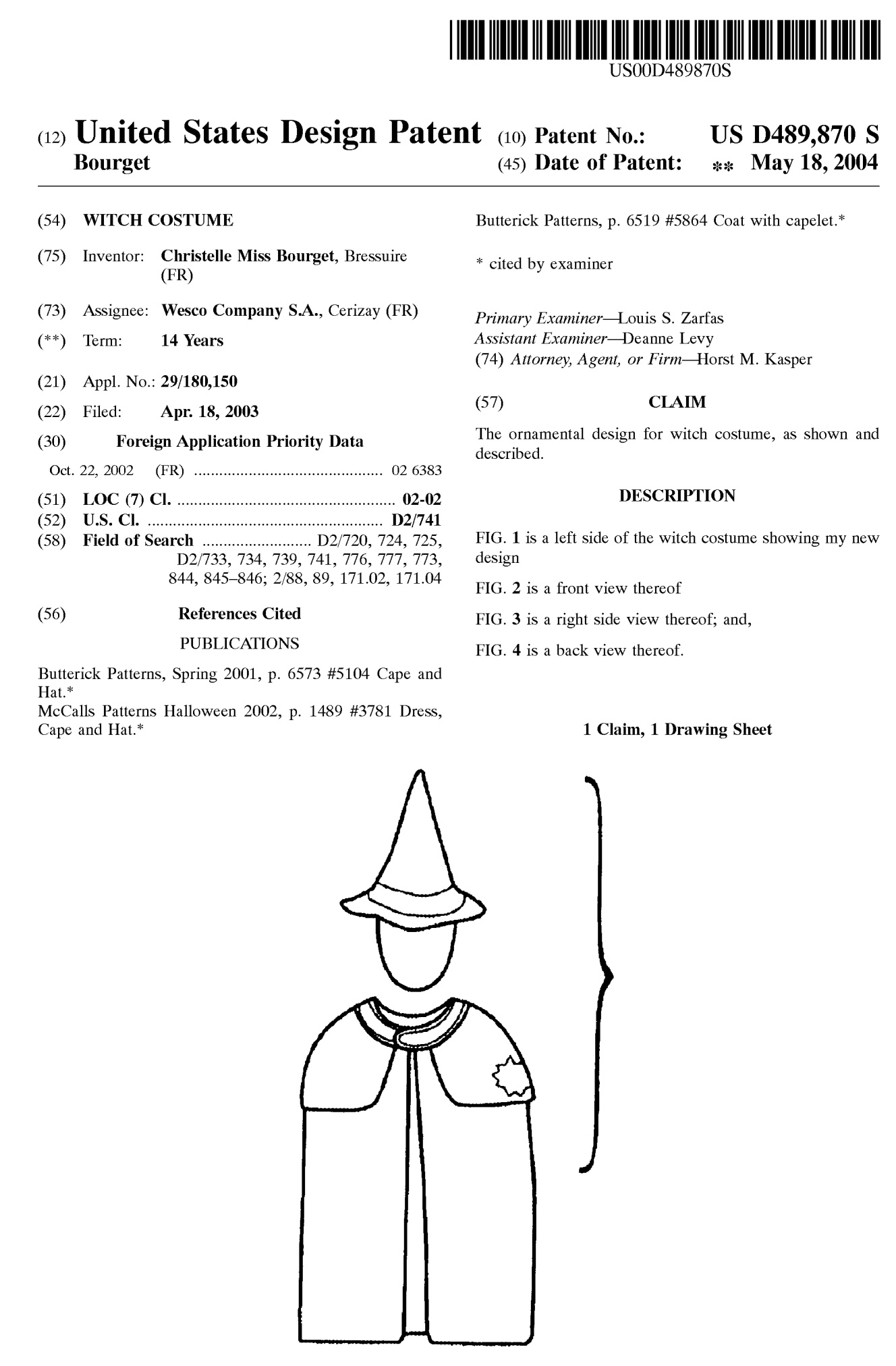 US Design Patent — witch costume